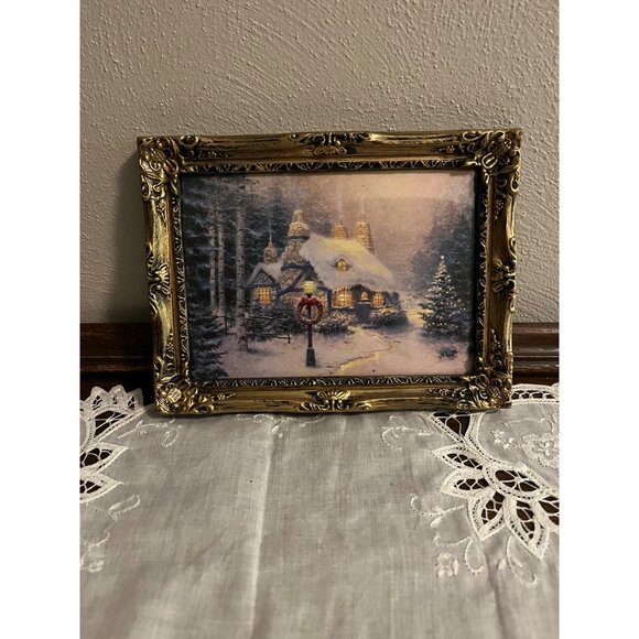 Resin Ornate Picture Frame with Winter Scene Picture - Picture 1 of 6
